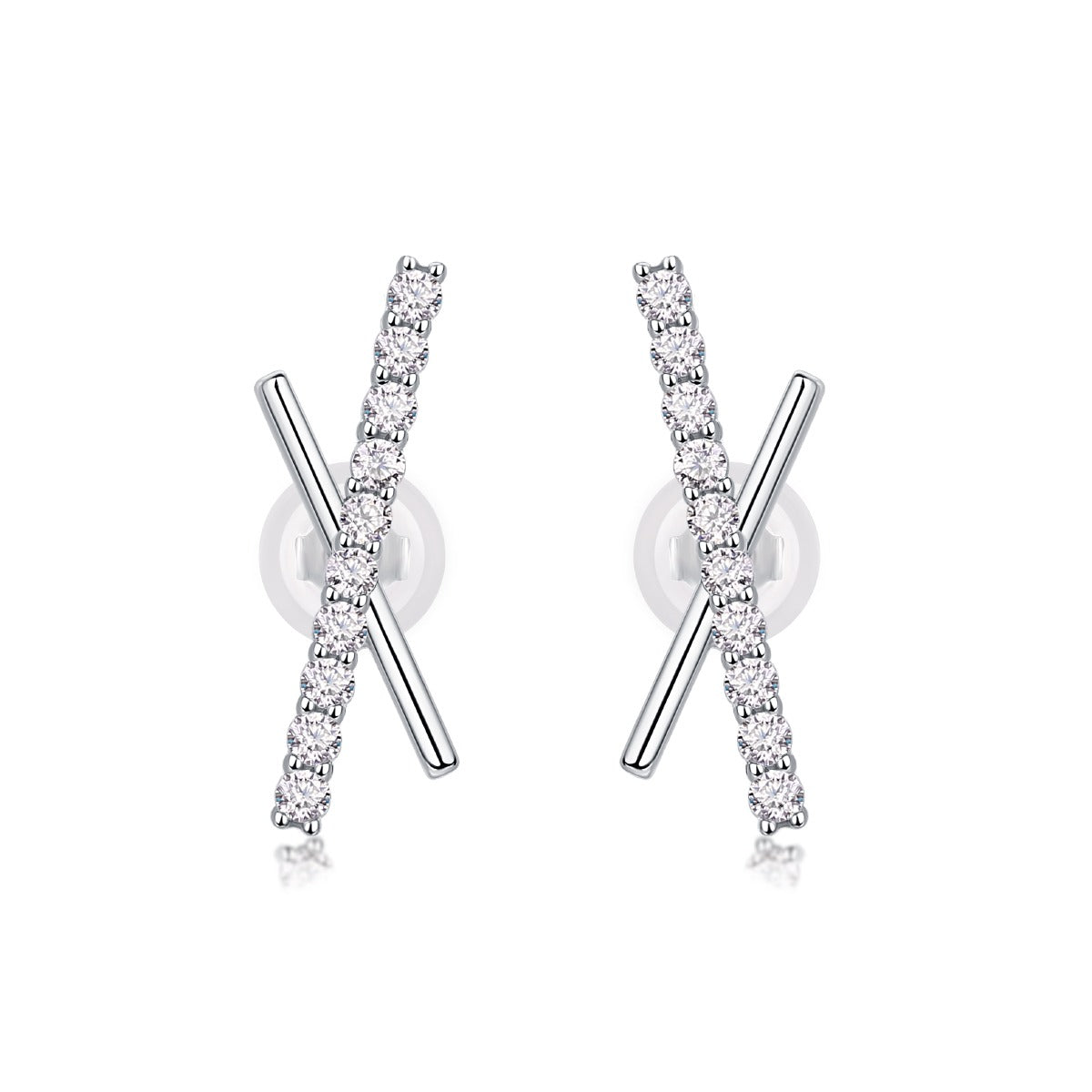 Moissanite Pave Crossed-Bar X Stud Earrings in 925 Sterling Silver
