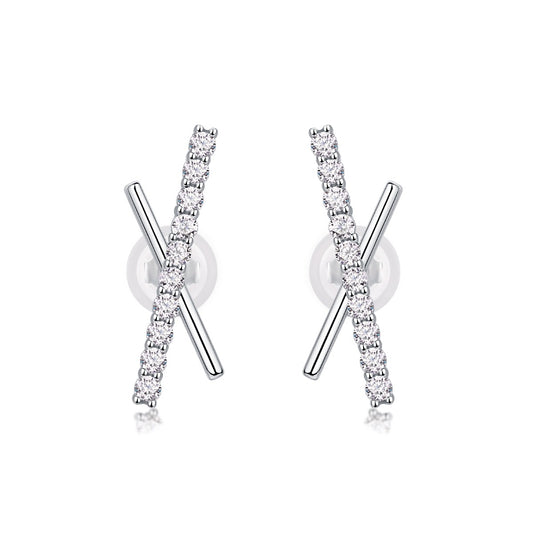 Moissanite Pave Crossed-Bar X Stud Earrings in 925 Sterling Silver