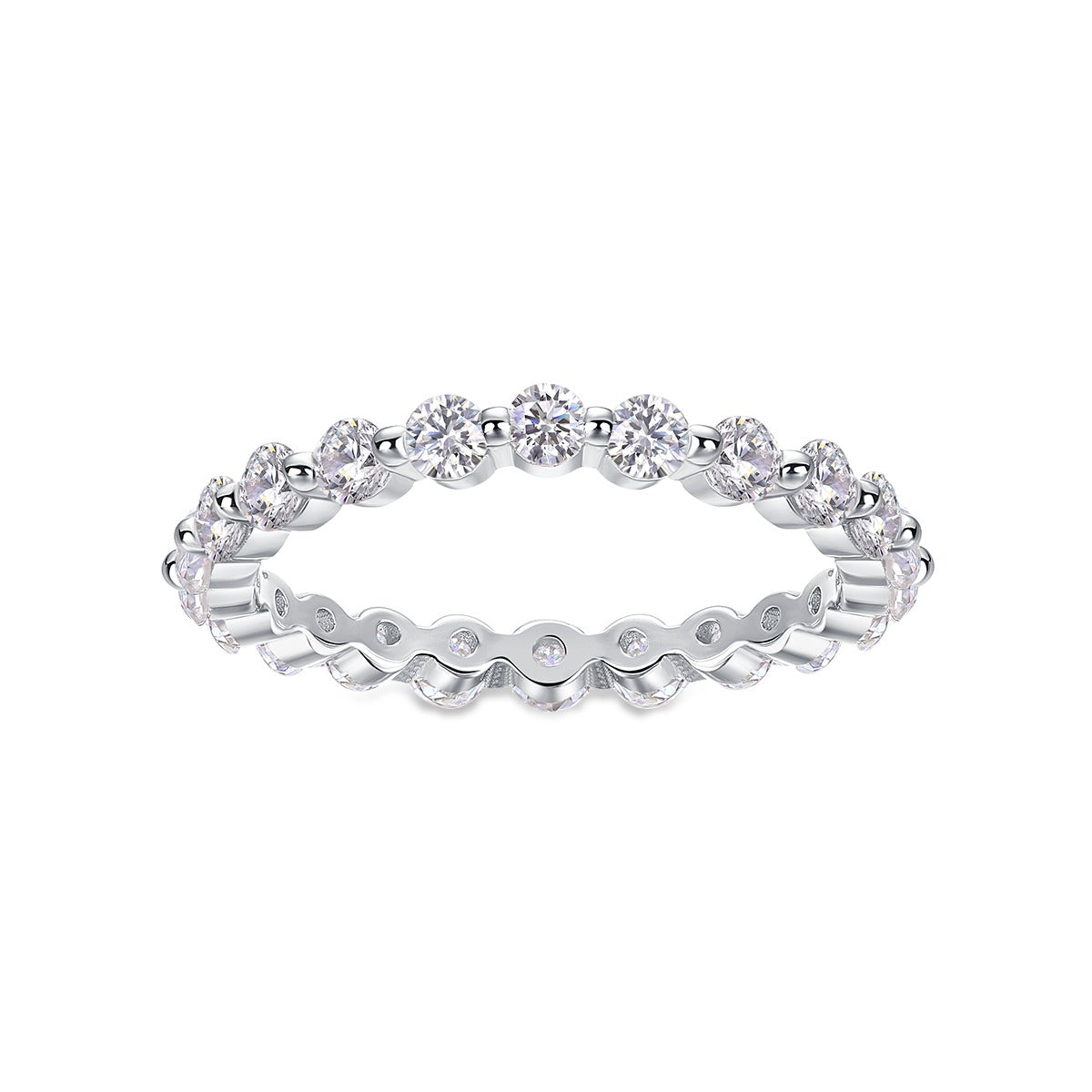 Moissanite Floating Station Eternity Band in 925 Sterling Silver