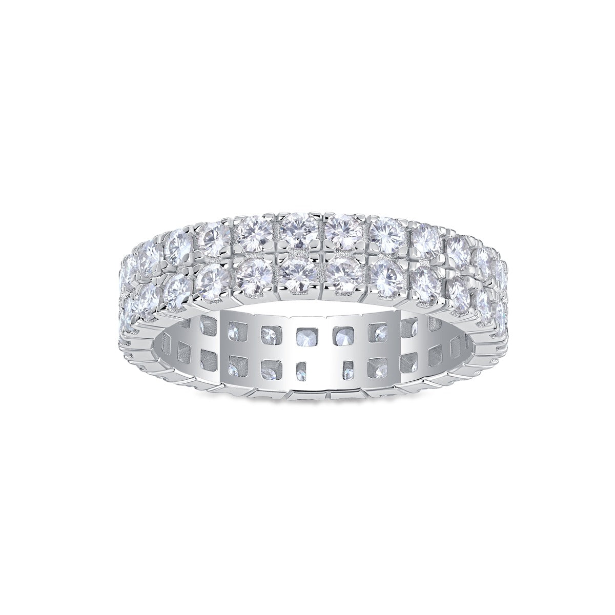 Round Moissanite Double-Row Full Eternity Band in 925 Sterling Silver