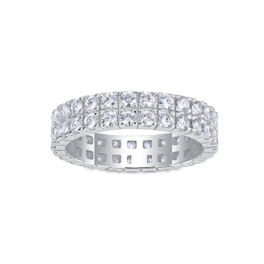Round Moissanite Double-Row Full Eternity Band in 925 Sterling Silver