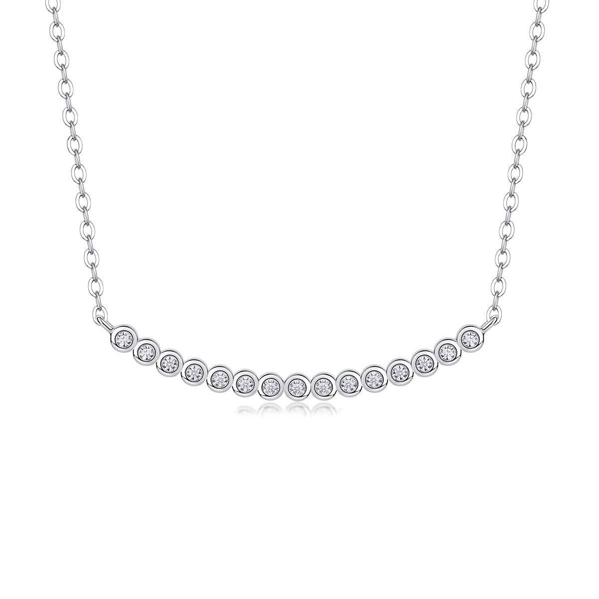 Bezel-Set Moissanite Curved Bar Necklace in 925 Sterling Silver
