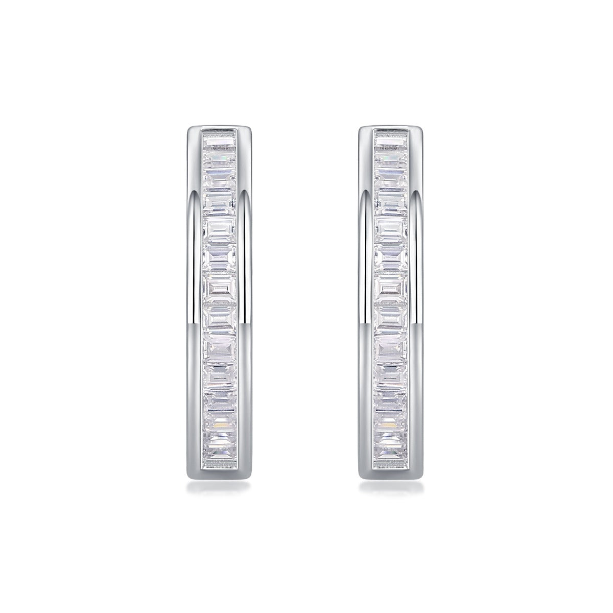 Channel-Set Baguette Moissanite Hoop Earrings in 925 Sterling Silver