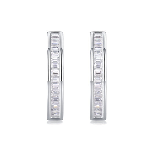 Channel-Set Baguette Moissanite Hoop Earrings in 925 Sterling Silver