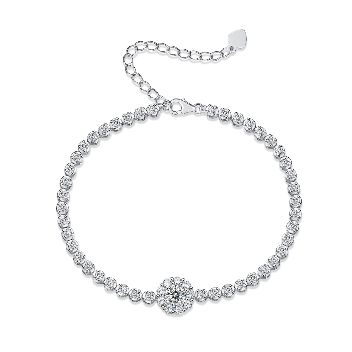 Moissanite Halo Station Tennis Bracelet in 925 Sterling Silver