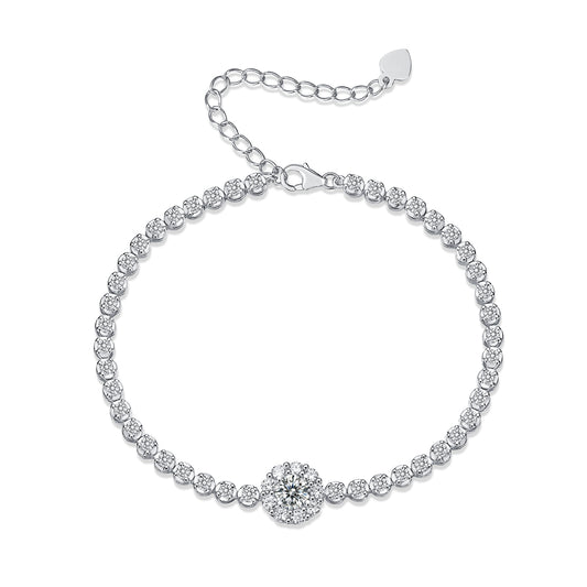 Moissanite Halo Station Tennis Bracelet in 925 Sterling Silver