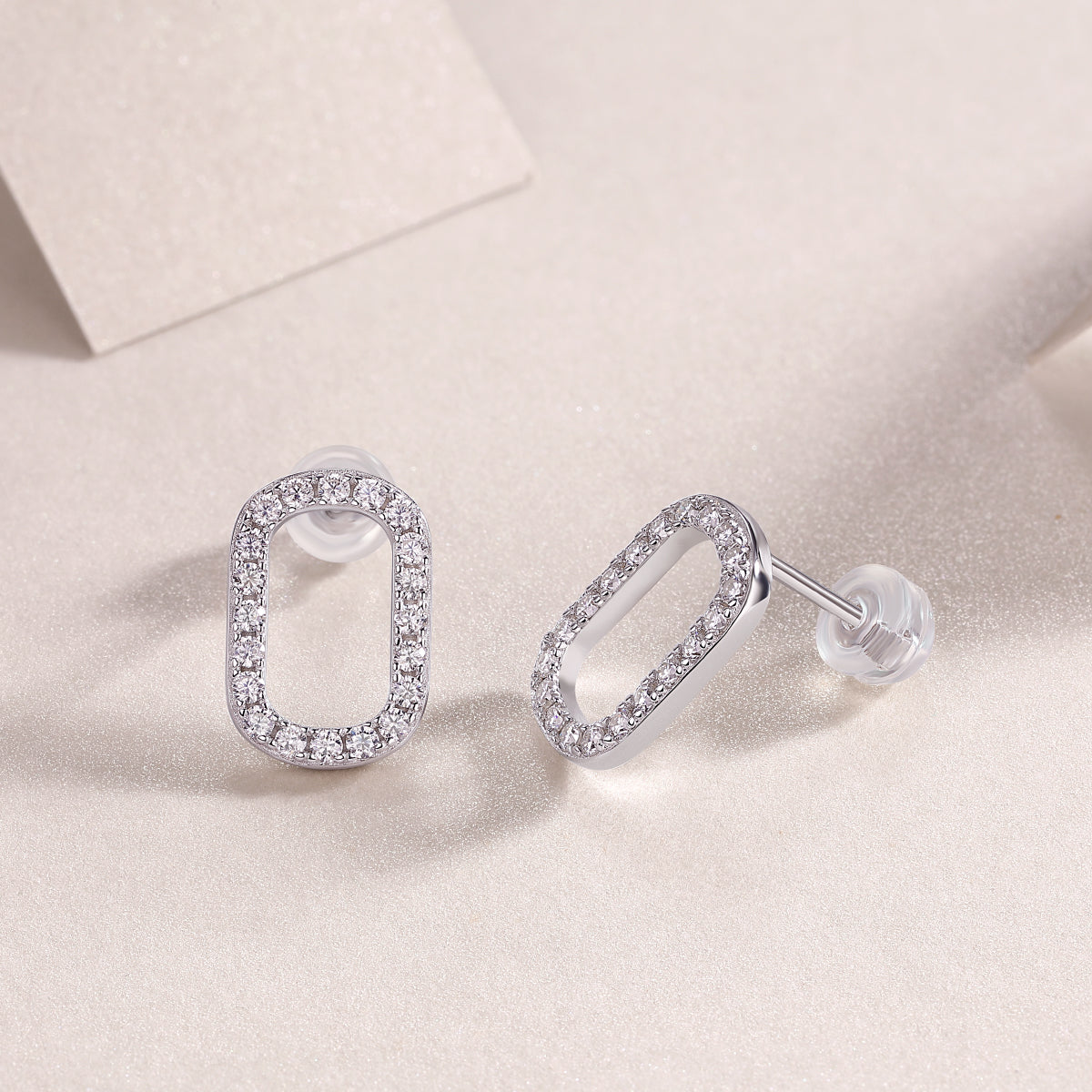 Moissanite Pave Open Oval Link Stud Earrings in 925 Sterling Silver