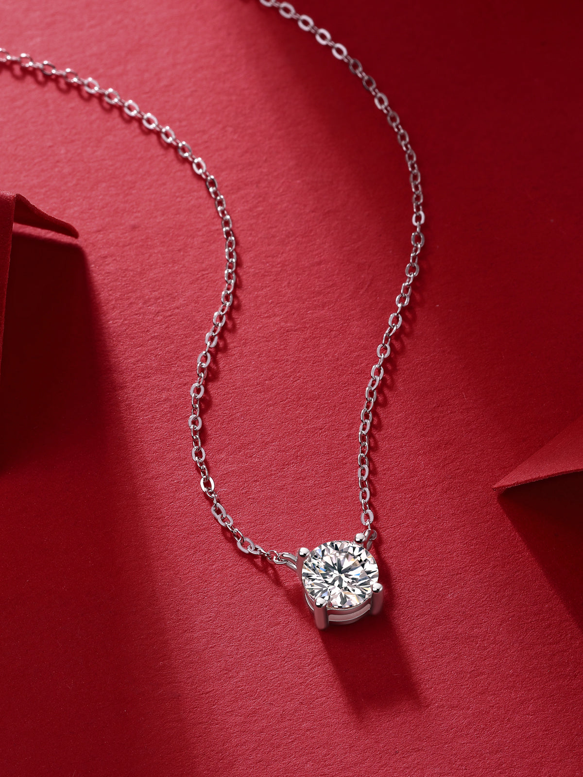 Round Moissanite Four-Prong Solitaire Necklace in 925 Sterling Silver