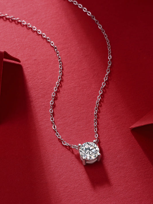 Round Moissanite Four-Prong Solitaire Necklace in 925 Sterling Silver