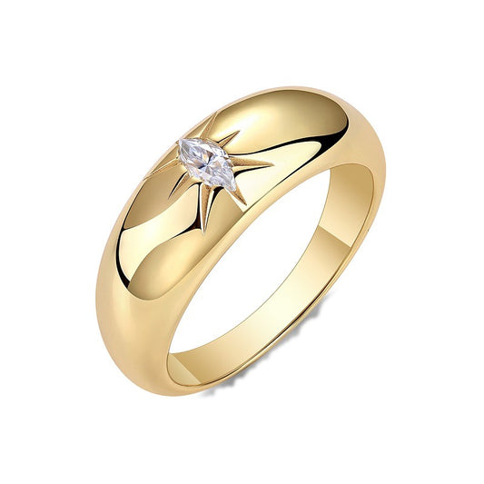 Marquise Moissanite Star-Set Dome Ring in Gold-Plated 925 Silver