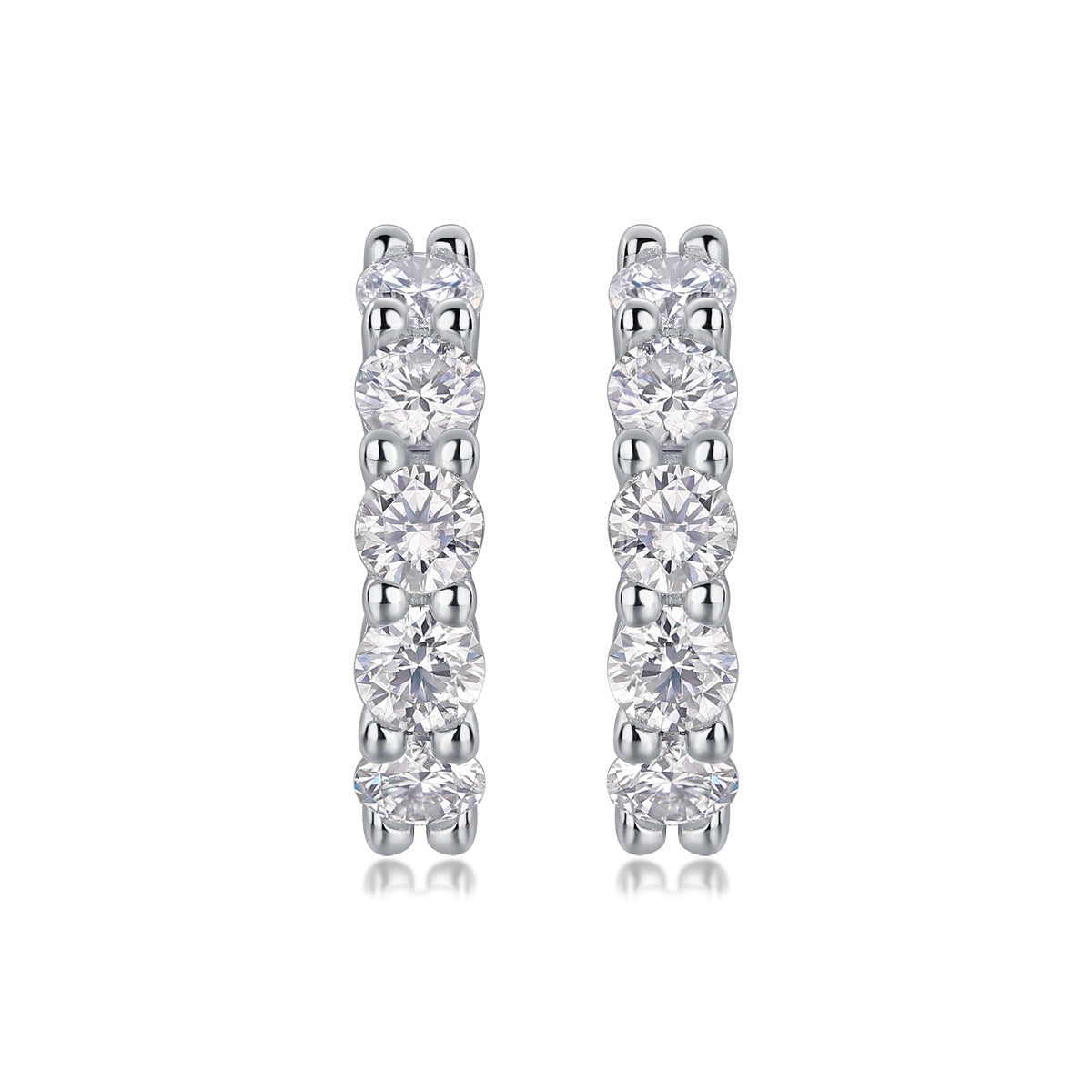 Round Moissanite Shared-Prong Huggie Hoop Earrings in 925 Silver