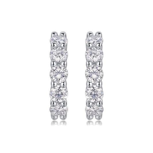 Round Moissanite Shared-Prong Huggie Hoop Earrings in 925 Silver