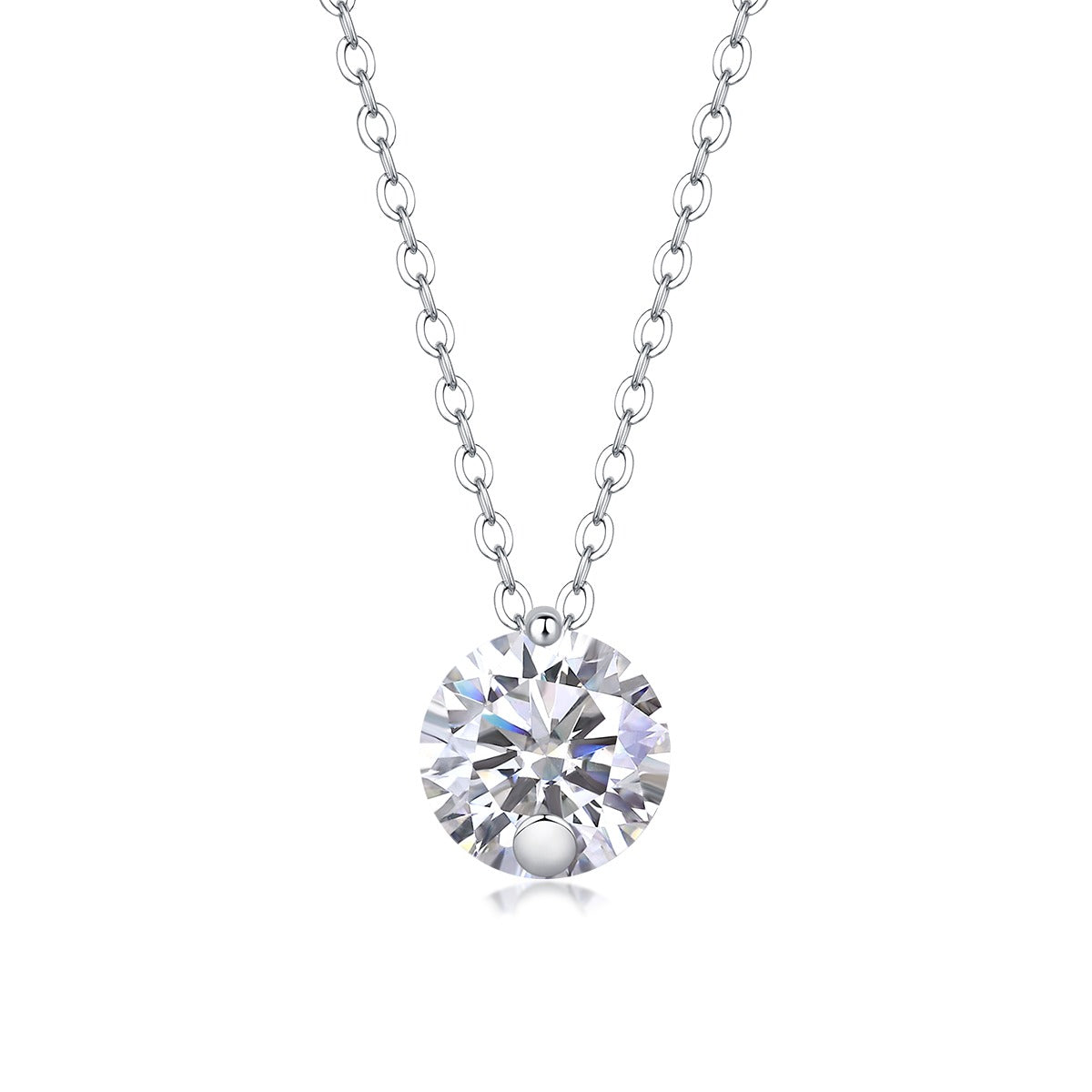 Round Moissanite Solitaire Pendant Necklace in 925 Sterling Silver
