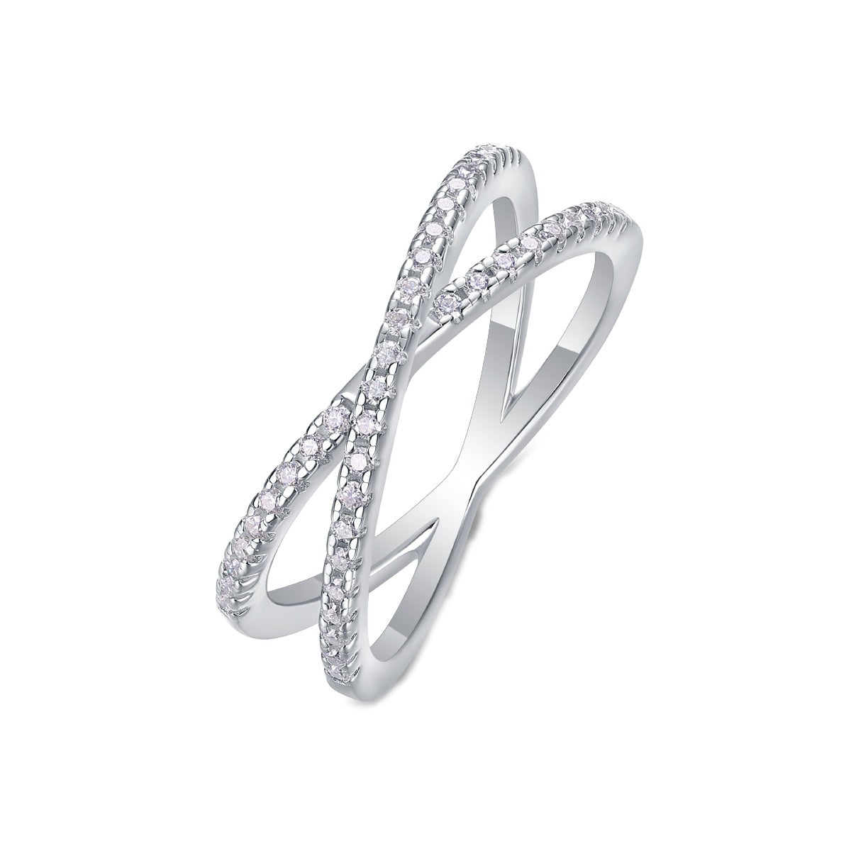 Moissanite Pave Criss-Cross X Ring in 925 Sterling Silver