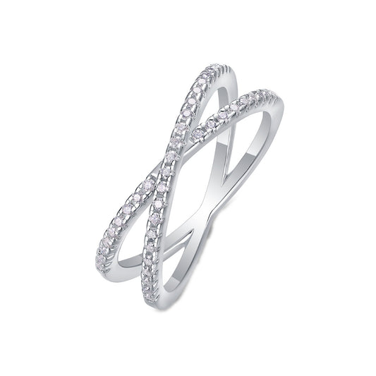 Moissanite Pave Criss-Cross X Ring in 925 Sterling Silver