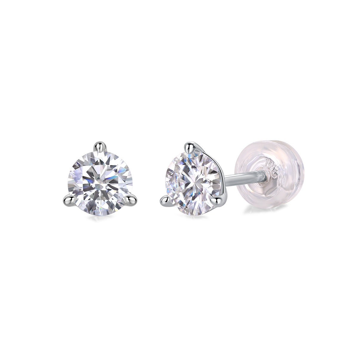 Round Moissanite Three-Prong Martini Stud Earrings in 925 Sterling Silver