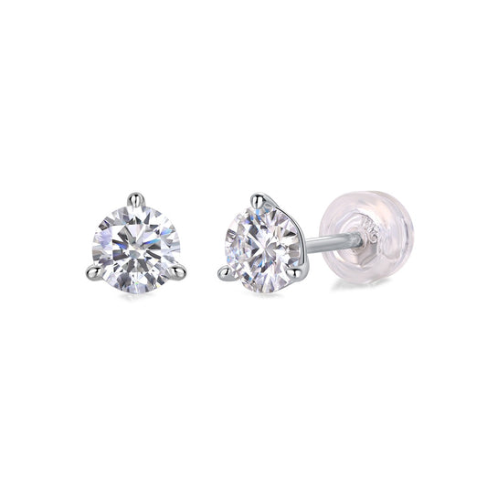 Round Moissanite Three-Prong Martini Stud Earrings in 925 Sterling Silver