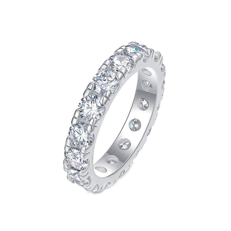 Round Moissanite Bold Shared-Prong Eternity Band in 925 Silver