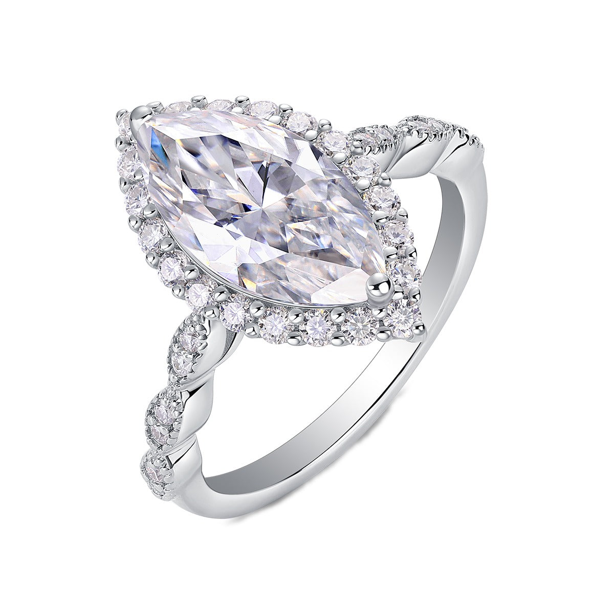 Marquise Moissanite Vintage-Style Halo Engagement Ring in 925 Silver