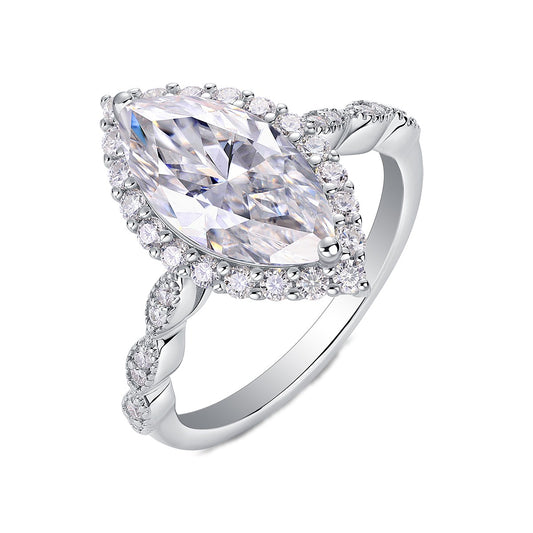 Marquise Moissanite Vintage-Style Halo Engagement Ring in 925 Silver