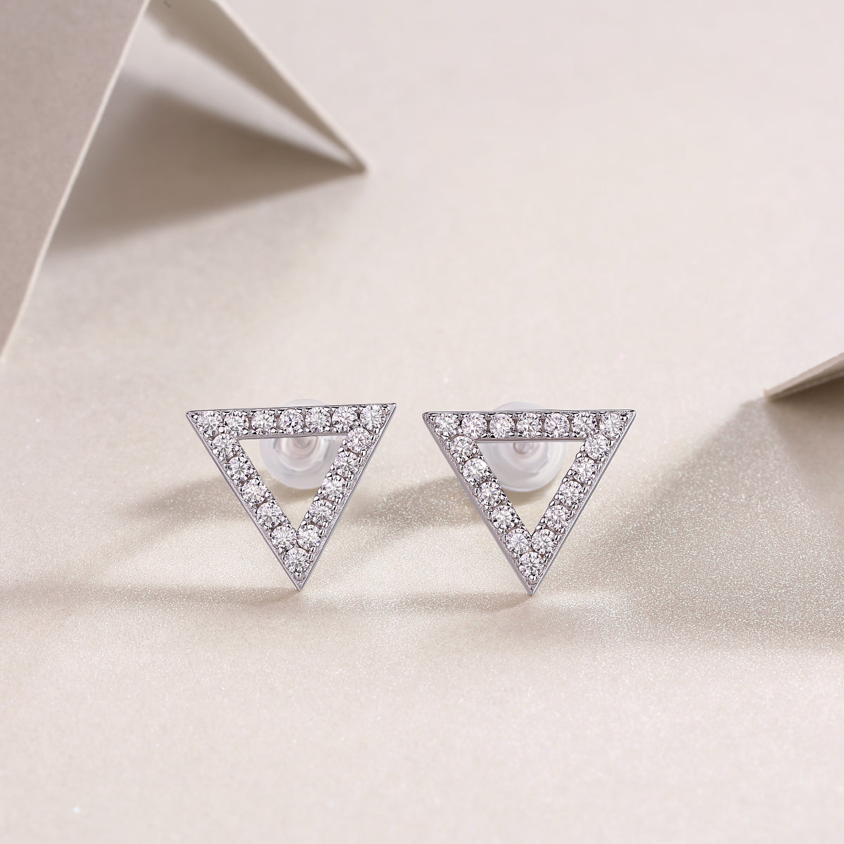 Geometric Triangle Moissanite Pave Stud Earrings in 925 Silver