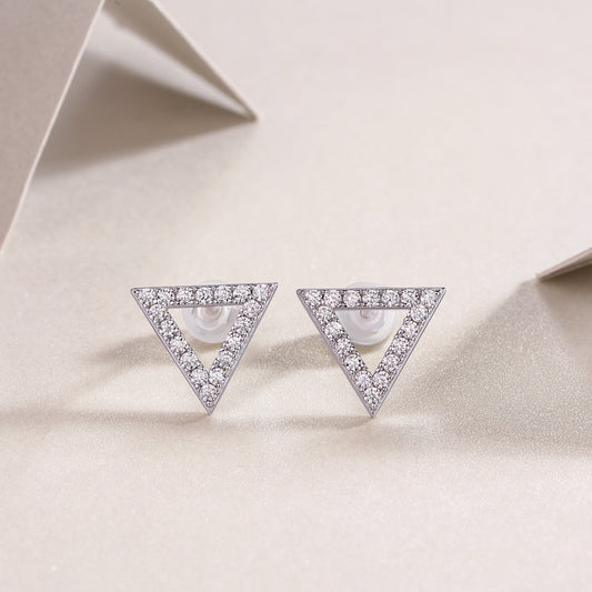 Geometric Triangle Moissanite Pave Stud Earrings in 925 Silver