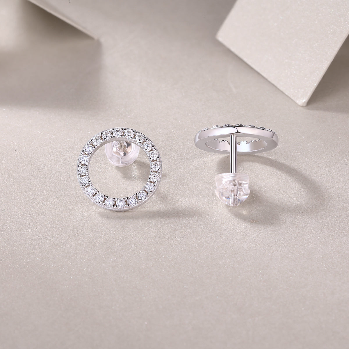 Moissanite Pave Open Circle Stud Earrings in 925 Sterling Silver