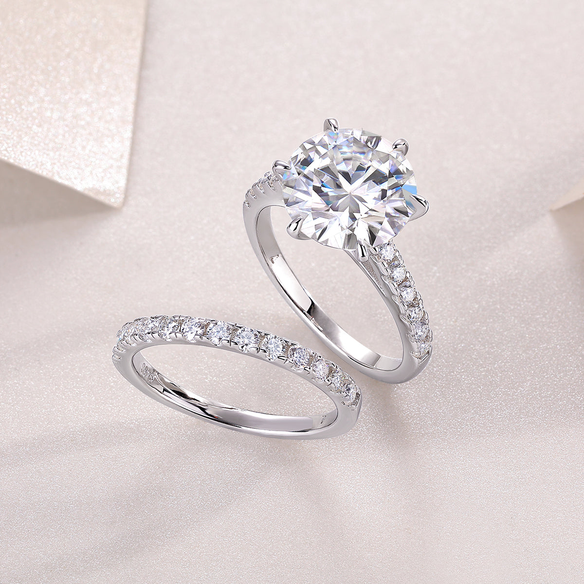 Round Moissanite Six-Prong Bridal Ring Set in 925 Sterling Silver