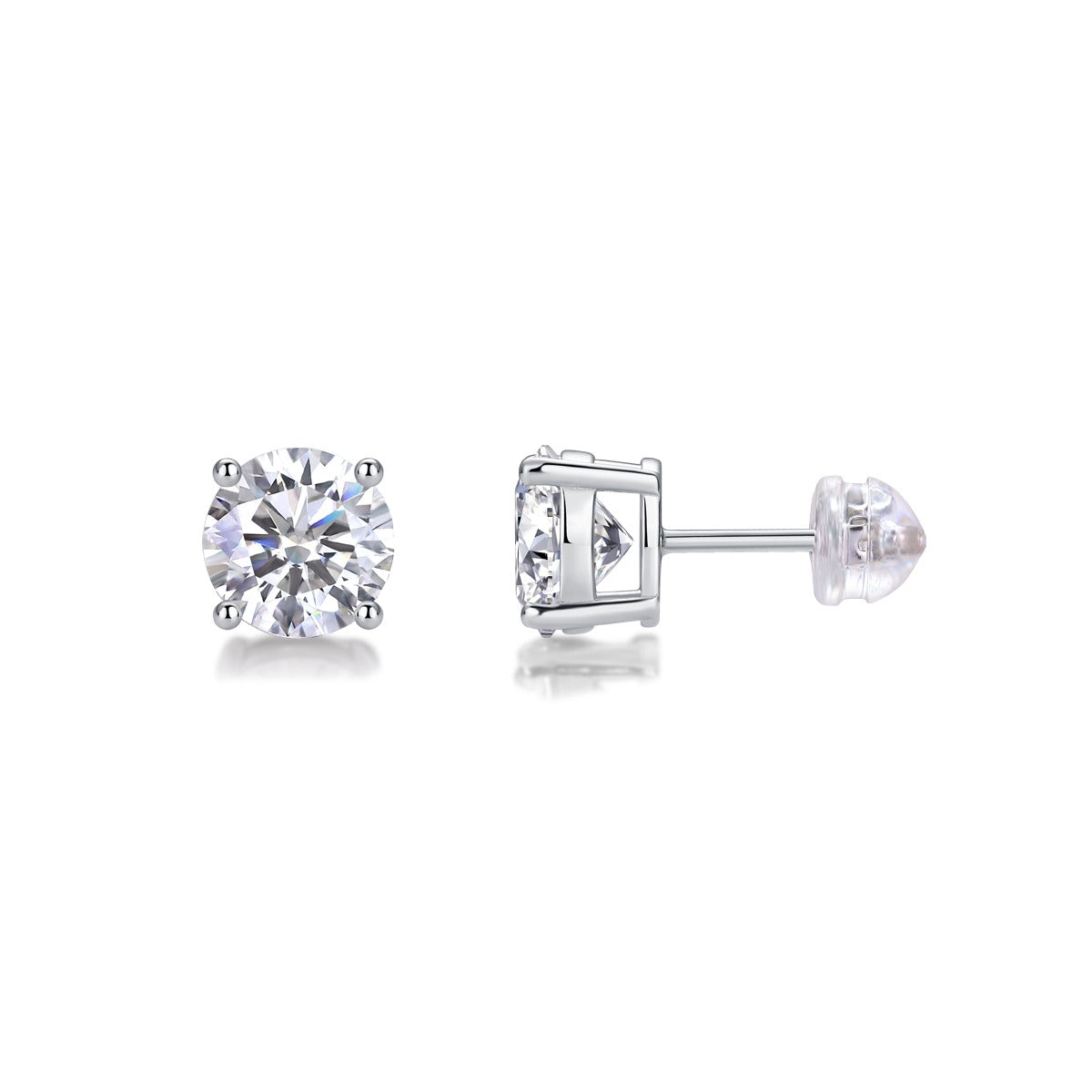 Round Moissanite Four-Prong Solitaire Stud Earrings in 925 Silver
