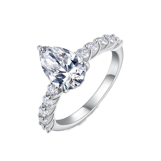 Pear Moissanite Solitaire with Marquise and Round Band in 925 Silver