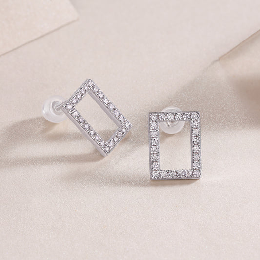 Moissanite Pave Open Rectangle Stud Earrings in 925 Sterling Silver