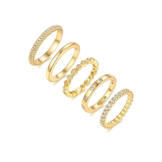 Moissanite Stackable Five-Ring Set in Gold-Plated 925 Sterling Silver