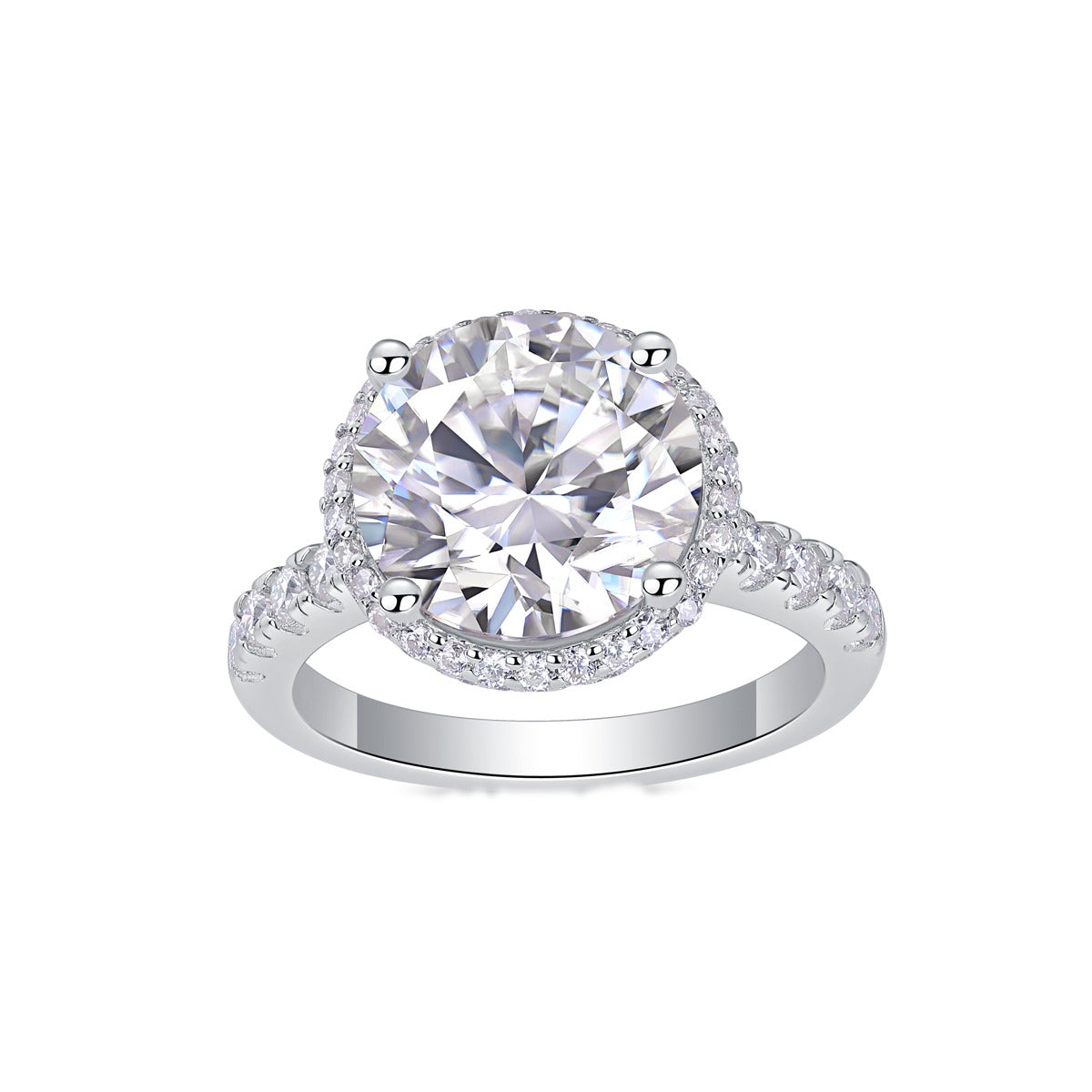 Round Moissanite Halo Engagement Ring in 925 Sterling Silver