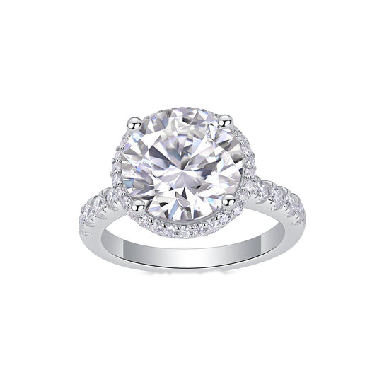 Round Moissanite Halo Engagement Ring in 925 Sterling Silver