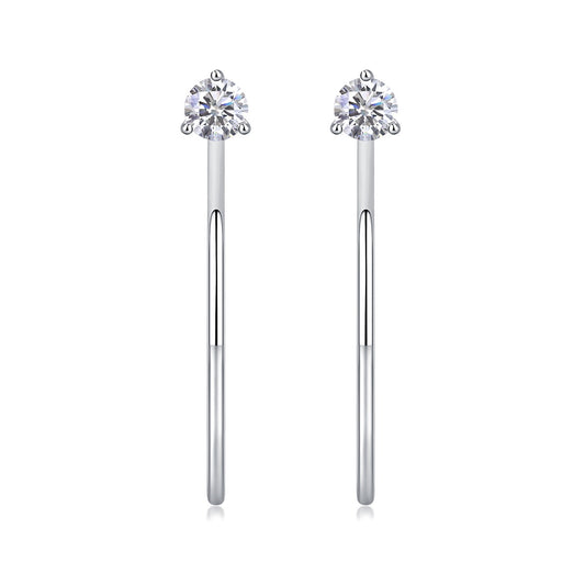 Round Moissanite Three-Prong Solitaire Hoop Earrings in 925 Silver