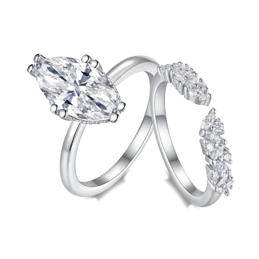 Marquise Moissanite Solitaire and Marquise Band Set in 925 Silver