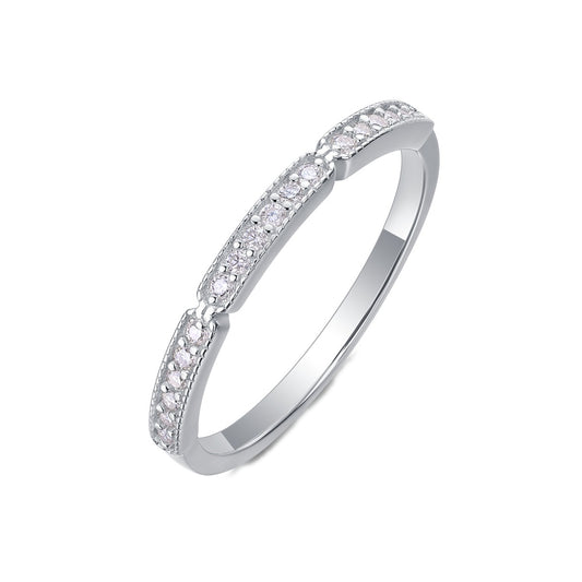 Moissanite Milgrain Pave Stacking Band in 925 Sterling Silver