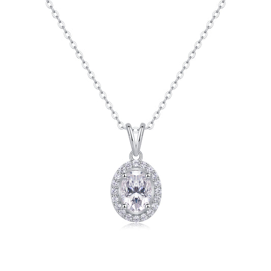 Oval Moissanite Halo Pendant Necklace in 925 Sterling Silver