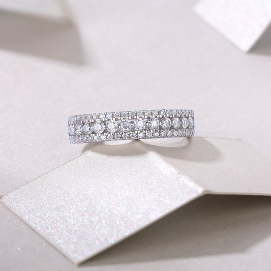 Moissanite Three-Row Pave Anniversary Band in 925 Sterling Silver