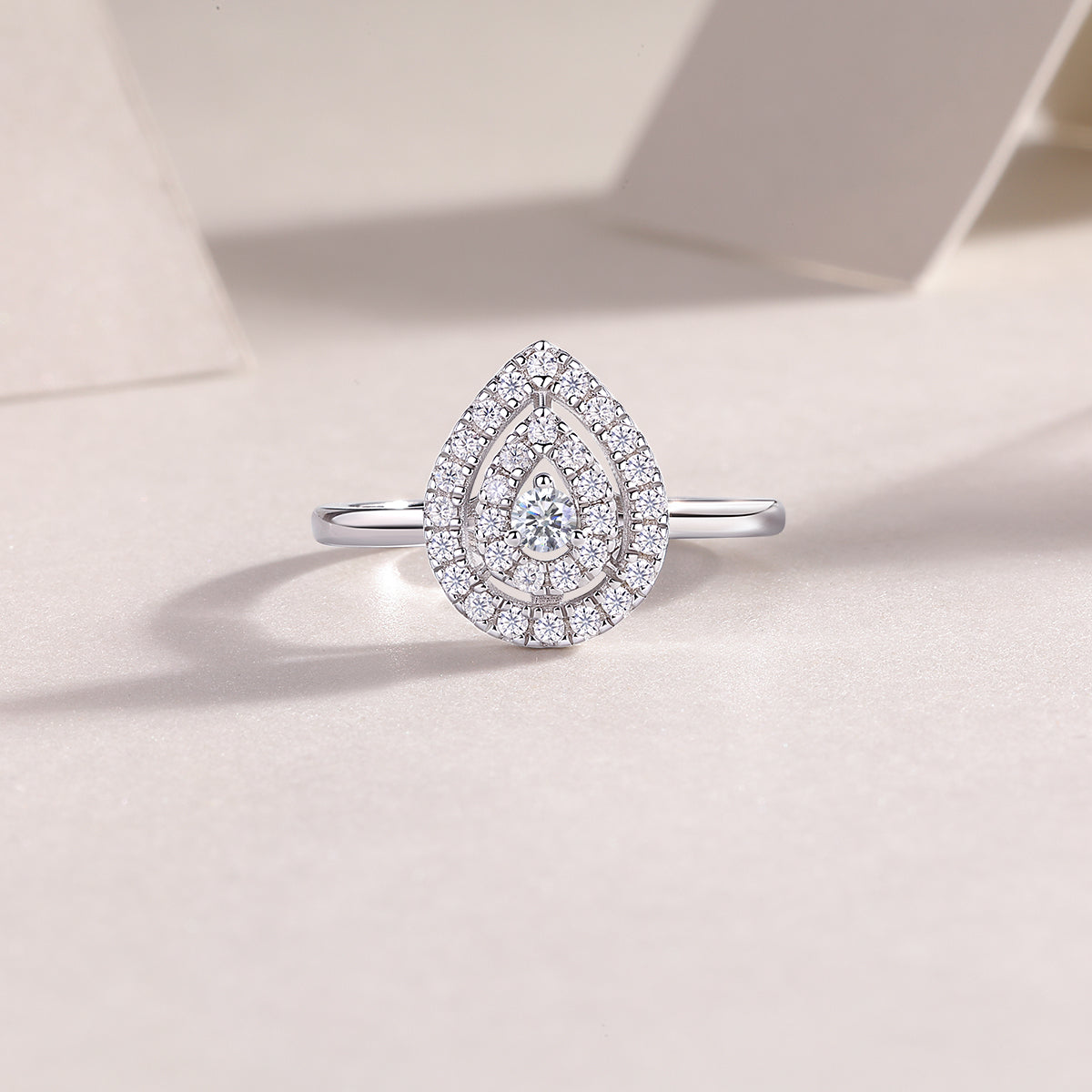 Pear-Shaped Moissanite Cluster Double-Halo Ring in 925 Silver