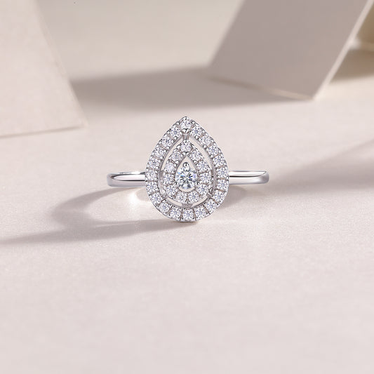 Pear-Shaped Moissanite Cluster Double-Halo Ring in 925 Silver