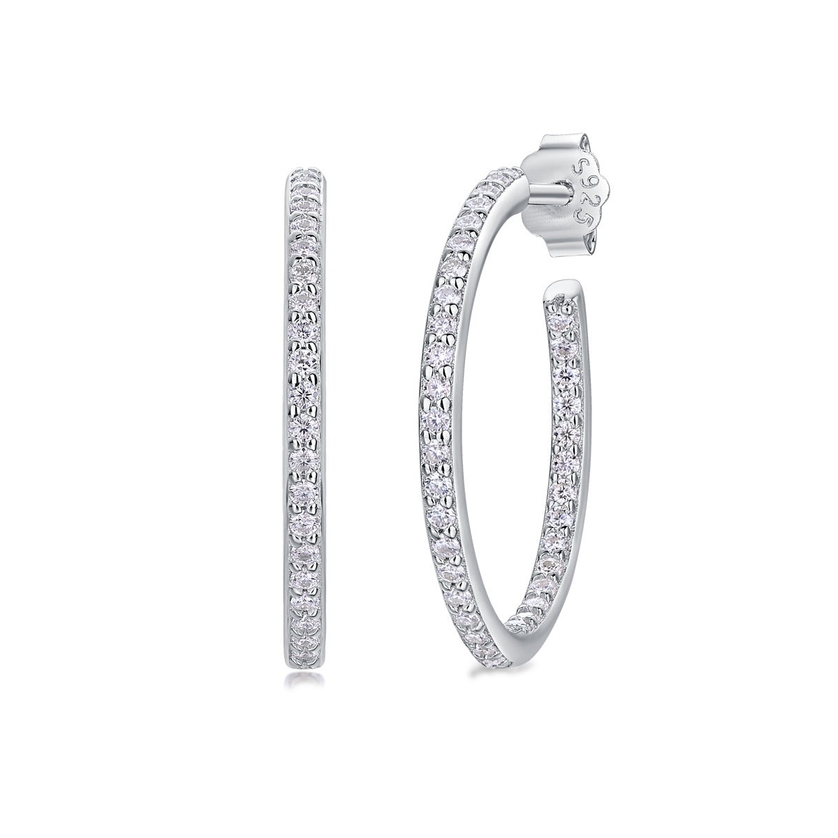 Moissanite Inside-Out Pave C-Hoop Earrings in 925 Sterling Silver
