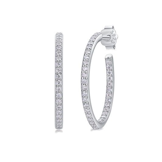 Moissanite Inside-Out Pave C-Hoop Earrings in 925 Sterling Silver