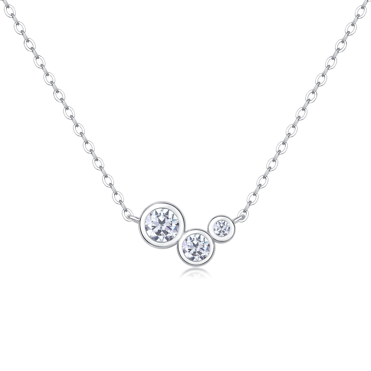 Three-Stone Bezel-Set Moissanite Bubble Necklace in 925 Sterling Silver