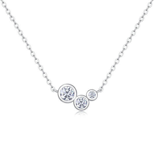 Three-Stone Bezel-Set Moissanite Bubble Necklace in 925 Sterling Silver