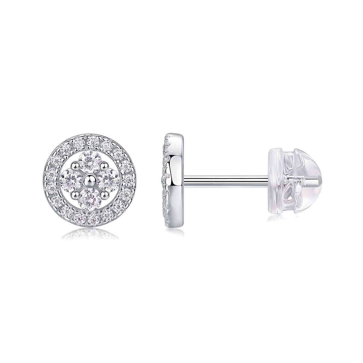 Round Moissanite Cluster Halo Stud Earrings in 925 Sterling Silver