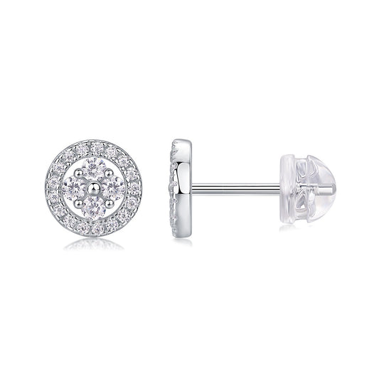 Round Moissanite Cluster Halo Stud Earrings in 925 Sterling Silver