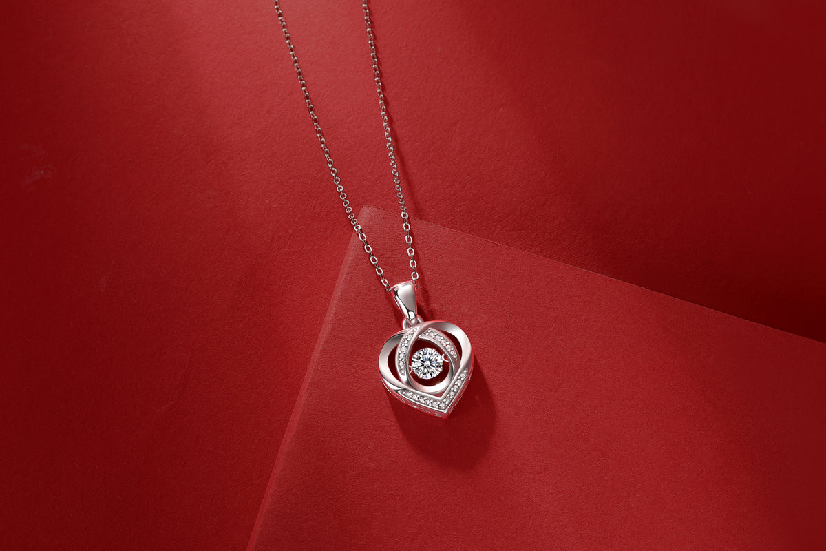 Round Moissanite Open Heart Pendant Necklace in 925 Sterling Silver