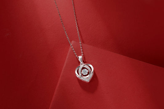 Round Moissanite Open Heart Pendant Necklace in 925 Sterling Silver