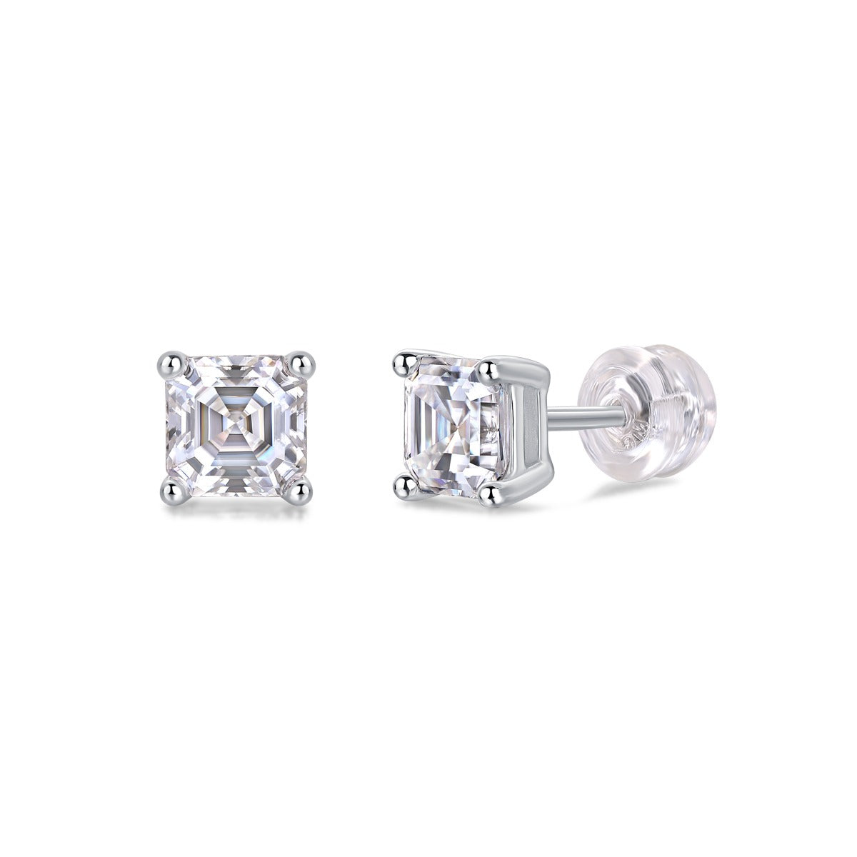 Square Step-Cut Moissanite Stud Earrings in 925 Sterling Silver